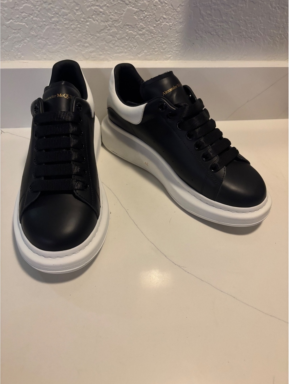 Alexander McQueen Black Leather Oversized Sneakers EU 41 US 8M 10.5W
